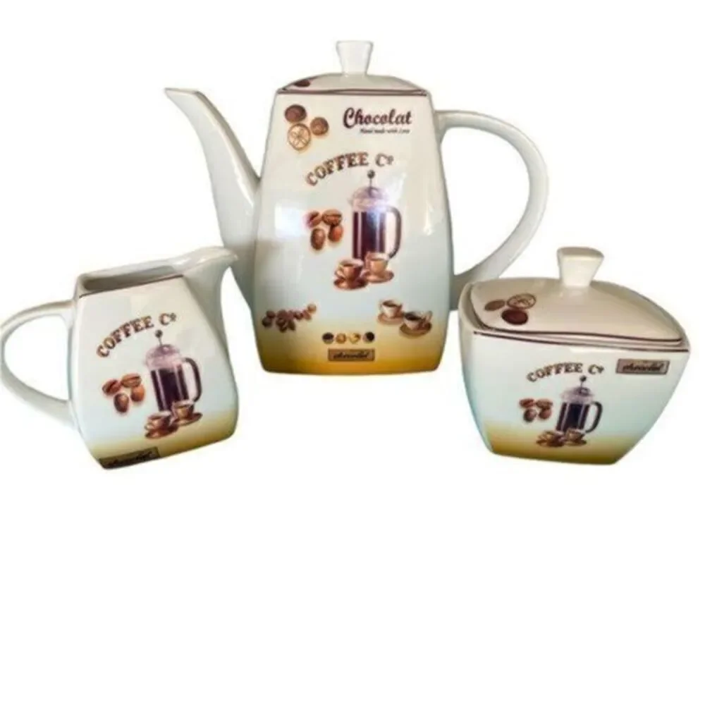 Vintage - Fiorini Collection French 3 piece Coffee Tea Set Carafe, creamer/sugar